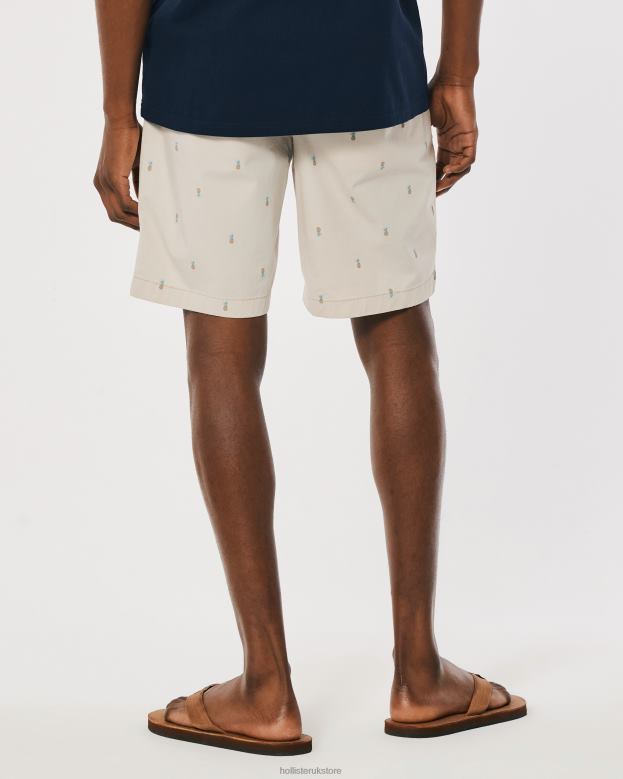 Bottoms Hollister Men Pineapple Pattern Flat-Front Twill Shorts 9\\ 488201310 Tan Pattern